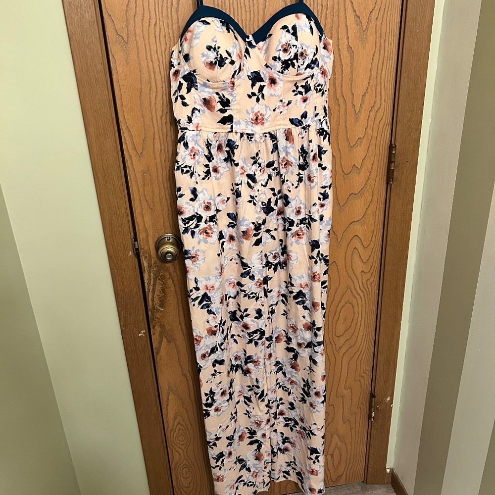 Pink and Navy Floral Jumpsuit